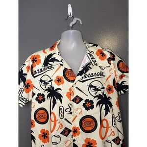 Baltimore Orioles Shirt Mens Medium Cream MLB Baseball Hawaiian Sarasota O's